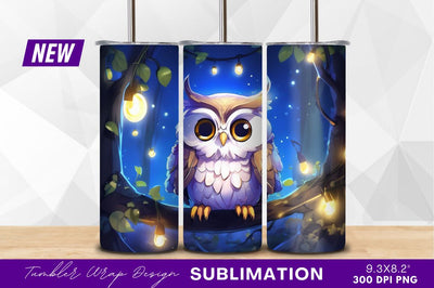 Cute owl on branch with fairy lights Sublimation Regulrcrative 