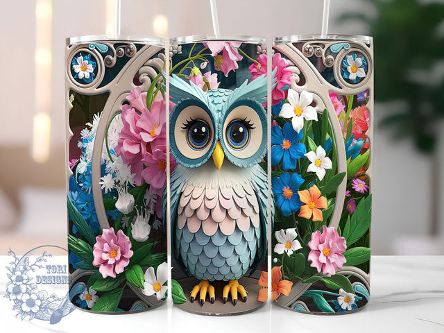 Cute Owl Pastel 3D 20oz Tumbler, Pastel Tumbler, 3D Tumbler, Animal Lover Tumbler, Bird Tumbler, Cute Owl Tumbler, 20oz Sublimation Wrap Sublimation ToriDesigns 