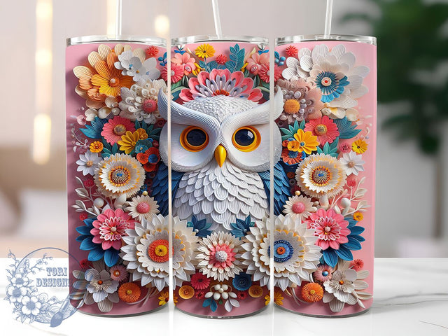 Cute Owl Pastel 3D 20oz Tumbler, Pastel Tumbler, 3D Tumbler, Animal Lover Tumbler, Bird Tumbler, Cute Owl Tumbler, 20oz Sublimation Wrap Sublimation ToriDesigns 