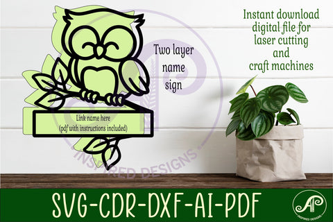 Cute owl personalized name sign laser cut SVG APInspireddesigns 