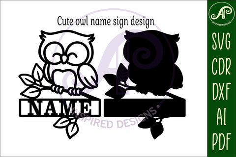 Cute owl personalized name sign laser cut SVG APInspireddesigns 