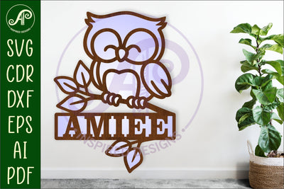 Cute owl personalized name sign laser cut SVG APInspireddesigns 