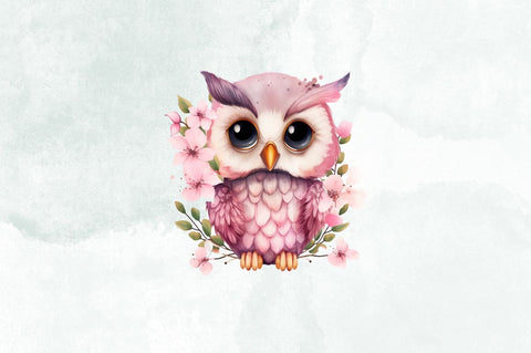 Cute Owl Pink Floral Watercolor Clipart Bundle Sublimation Designangry 
