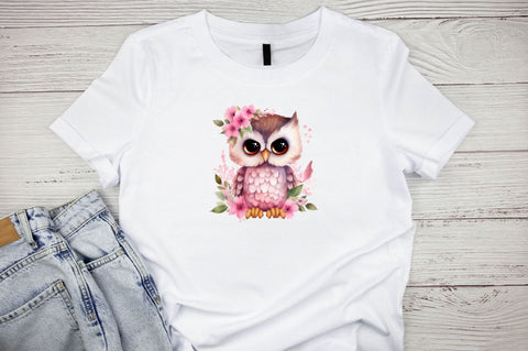Cute Owl Pink Floral Watercolor Clipart Bundle Sublimation Designangry 