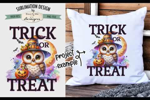 Cute Owl Trick or Treat Halloween PNG Design for Sublimation and DTF Sublimation Ewe-N-Me Designs 