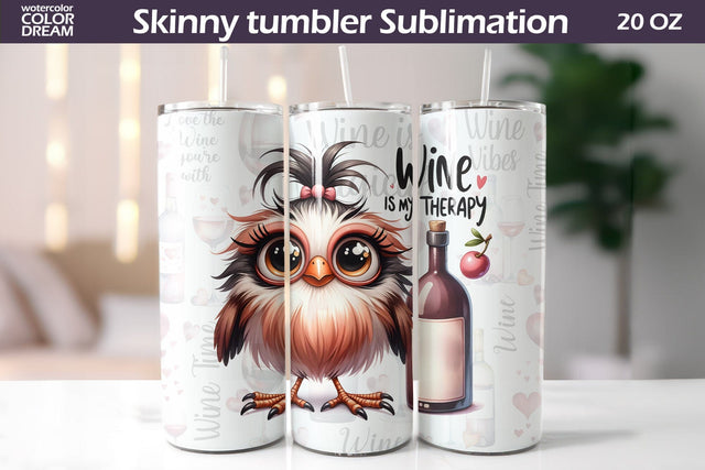 Cute Owl Wine Tumbler Sublimation Sublimation WatercolorColorDream 