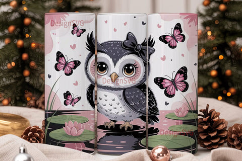 Cute Owl with Butterflies 20oz Tumbler Sublimation DesignSVG 