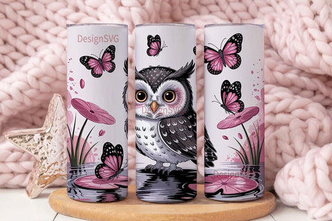 Cute Owl with Butterflies 20oz Tumbler Sublimation DesignSVG 