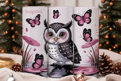 Cute Owl with Butterflies 20oz Tumbler Sublimation DesignSVG 