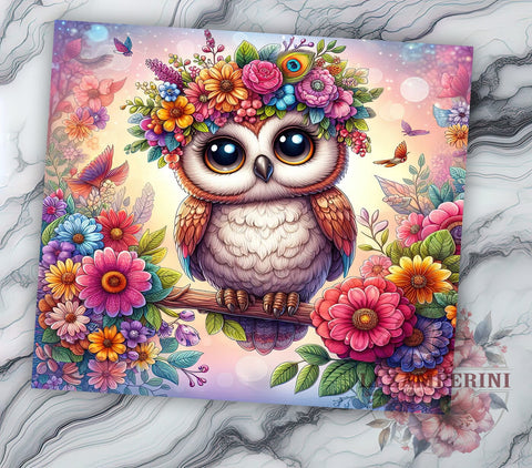 Cute Owl With Flowers 20 oz Skinny Tumbler Sublimation Design, Straight & Tapered Tumbler Png, Cute Owl Tumbler Png, Digital Download PNG Sublimation Li Zamperini 