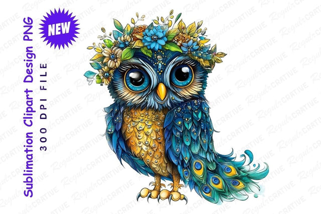 Cute Owl With Flowers Clipart Png Sublimation Regulrcrative 
