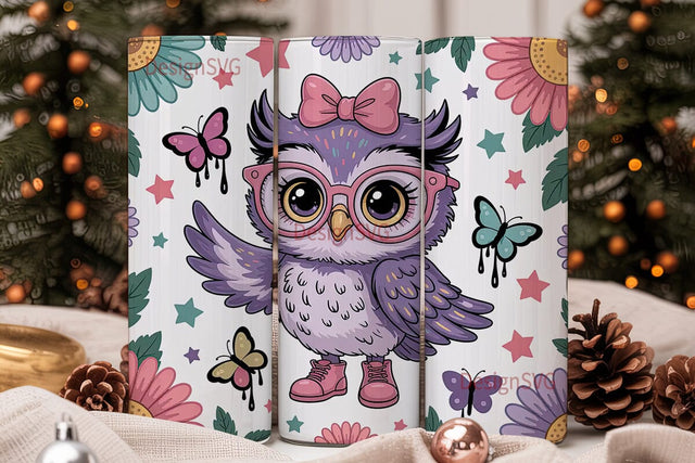 Cute Owl with Glasses 20oz Tumbler Wrap Sublimation DesignSVG 