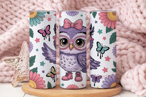Cute Owl with Glasses 20oz Tumbler Wrap Sublimation DesignSVG 