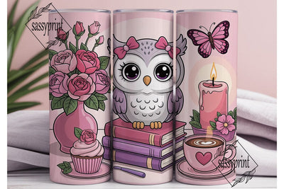 Cute Owl with Roses Tumbler Wrap Sublimation sassyprint 