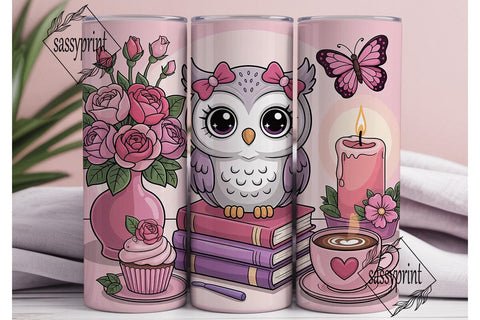 Cute Owl with Roses Tumbler Wrap Sublimation sassyprint 