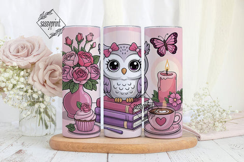 Cute Owl with Roses Tumbler Wrap Sublimation sassyprint 