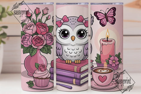 Cute Owl with Roses Tumbler Wrap Sublimation sassyprint 