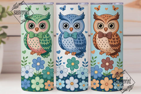 Cute Owls Floral 20oz Tumbler Wrap Sublimation sassyprint 
