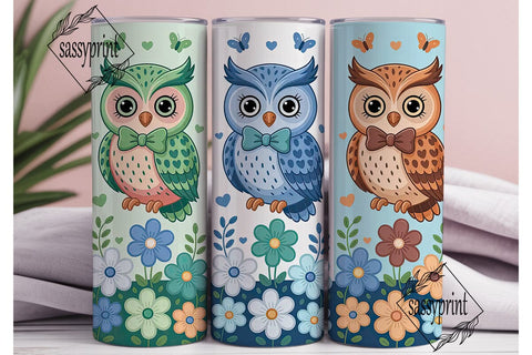 Cute Owls Floral 20oz Tumbler Wrap Sublimation sassyprint 