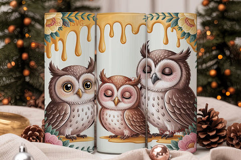 Cute Owls & Flowers 20oz Tumbler Wrap Sublimation DesignSVG 