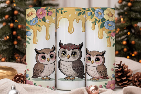 Cute Owls & Flowers 20oz Tumbler Wrap Sublimation DesignSVG 