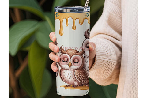 Cute Owls & Flowers 20oz Tumbler Wrap Sublimation DesignSVG 