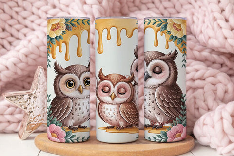 Cute Owls & Flowers 20oz Tumbler Wrap Sublimation DesignSVG 
