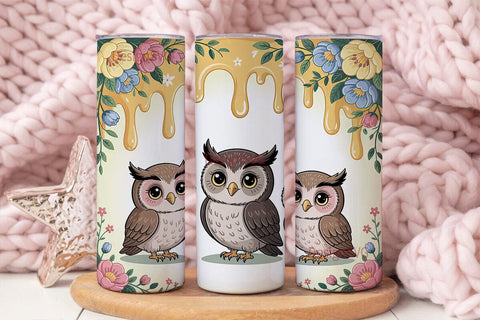 Cute Owls & Flowers 20oz Tumbler Wrap Sublimation DesignSVG 