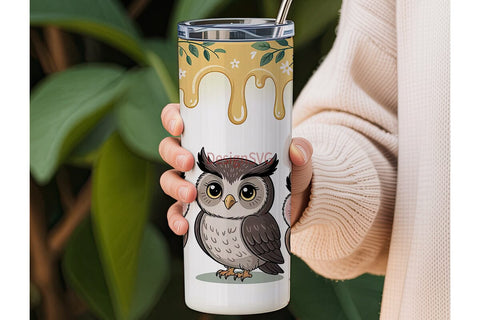 Cute Owls & Flowers 20oz Tumbler Wrap Sublimation DesignSVG 