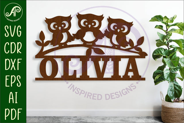 Cute owls name sign svg laser cut file SVG APInspireddesigns 