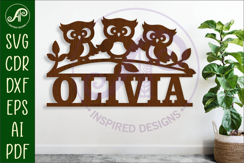 Cute owls name sign svg laser cut file SVG APInspireddesigns 