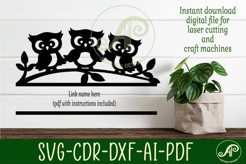 Cute owls name sign svg laser cut file SVG APInspireddesigns 