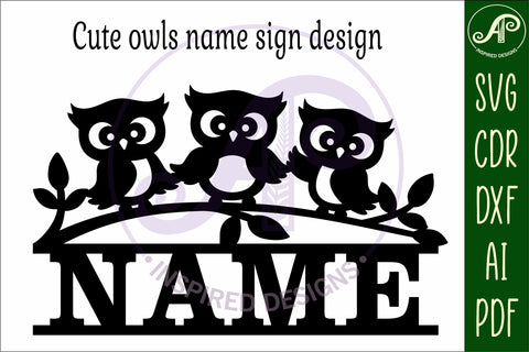 Cute owls name sign svg laser cut file SVG APInspireddesigns 