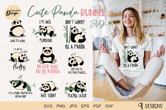 Cute Panda Bundle Svg, Funny Panda Quotes SVG Klava P 