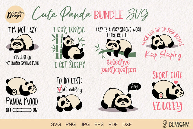 Cute Panda Bundle Svg, Lazy Panda funny Quotes SVG Klava P 