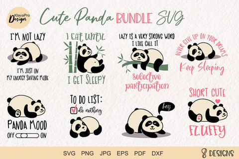 Cute Panda Bundle Svg, Lazy Panda funny Quotes SVG Klava P 