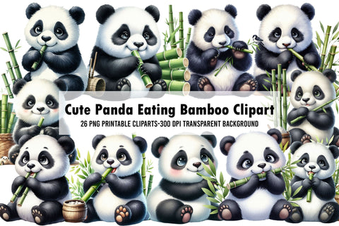 Cute Panda Eating Bamboo Clipart Sublimation Rupkotha 