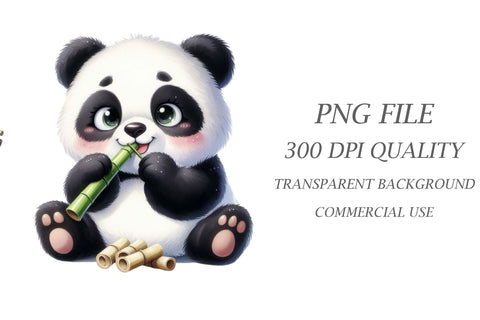 Cute Panda Eating Bamboo Clipart Sublimation Rupkotha 