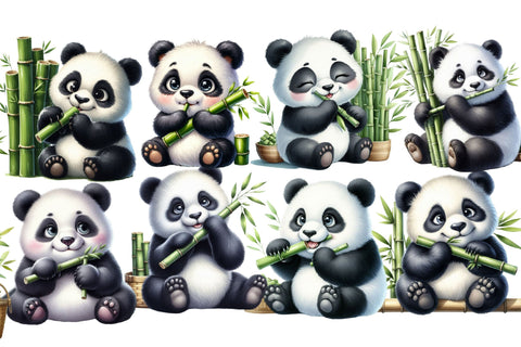 Cute Panda Eating Bamboo Clipart Sublimation Rupkotha 