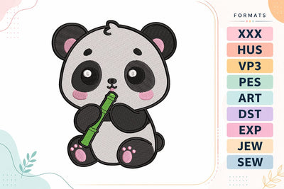 Cute Panda Playing Bamboo Flute Embroidery Design - Kawaii Panda Embroidery/Applique DESIGNS sg embroidery 