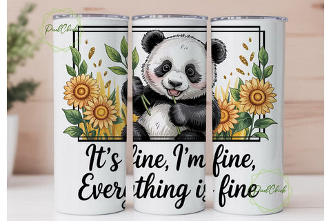 Cute Panda & Sunflowers 20oz Tumbler Sublimation PixelChick 