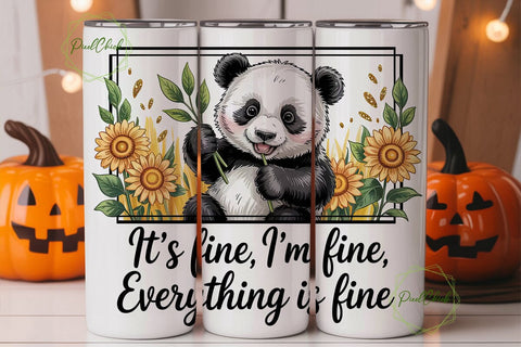 Cute Panda & Sunflowers 20oz Tumbler Sublimation PixelChick 