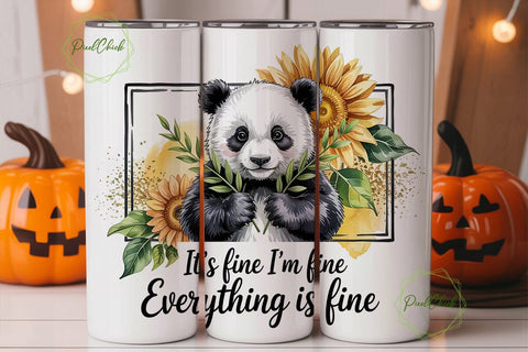 Cute Panda & Sunflowers 20oz Tumbler Sublimation PixelChick 