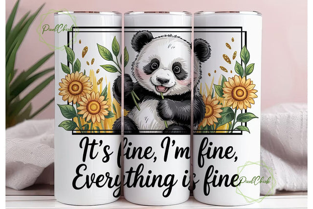 Cute Panda & Sunflowers 20oz Tumbler Sublimation PixelChick 
