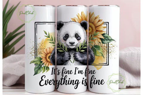 Cute Panda & Sunflowers 20oz Tumbler Sublimation PixelChick 
