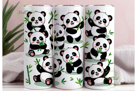 Cute Panda Tumbler Wrap Sublimation PixelChick 