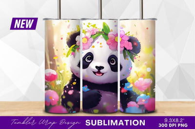 Cute panda with flower crown tumbler png Sublimation Regulrcrative 