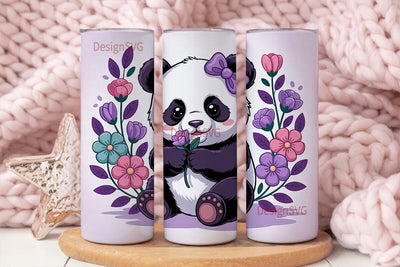 Cute Panda with Flowers 20oz Tumbler Sublimation DesignSVG 