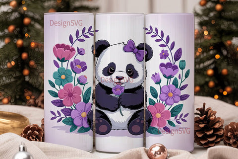 Cute Panda with Flowers 20oz Tumbler Sublimation DesignSVG 