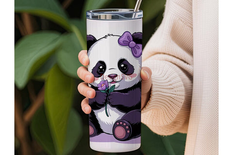 Cute Panda with Flowers 20oz Tumbler Sublimation DesignSVG 